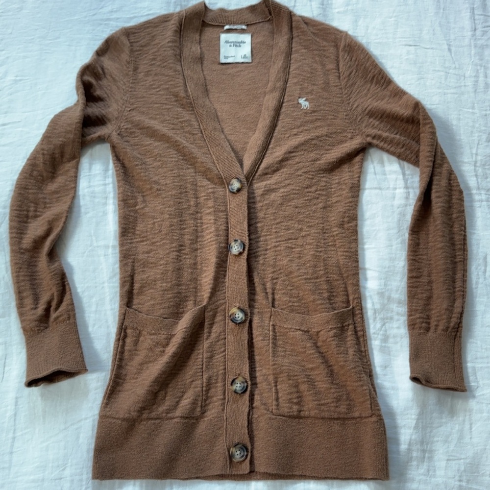 Abercrombie & Fitch Brown Knit Cardigan Sweater 100% Cotton